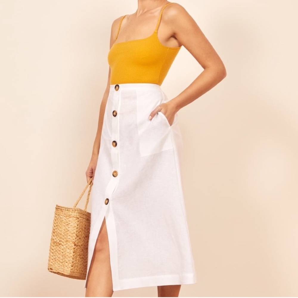 Reformation - White Linen Skirt
